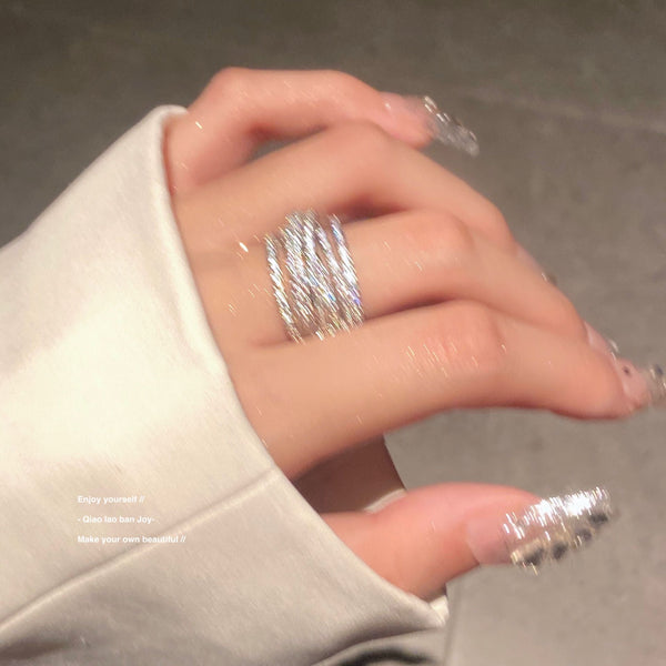 Three-dimensional heavy industry ring silver winding ring niche design texture flash diamond cross cool