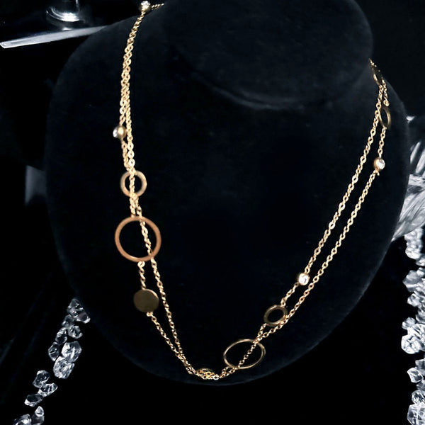 Unisex Sexy Double Necklace Ring Gold Necklace Sweater Chain
