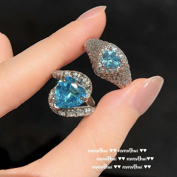 Love gemstone ring plated with 18K gold Maria Blue Heart Zircon ring