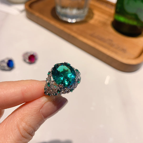 Zhuang Shengsheng Jewelry European and American Color Treasures European and American Popular Temperament Jewelry Retro Ring Main Stone 12 * 14