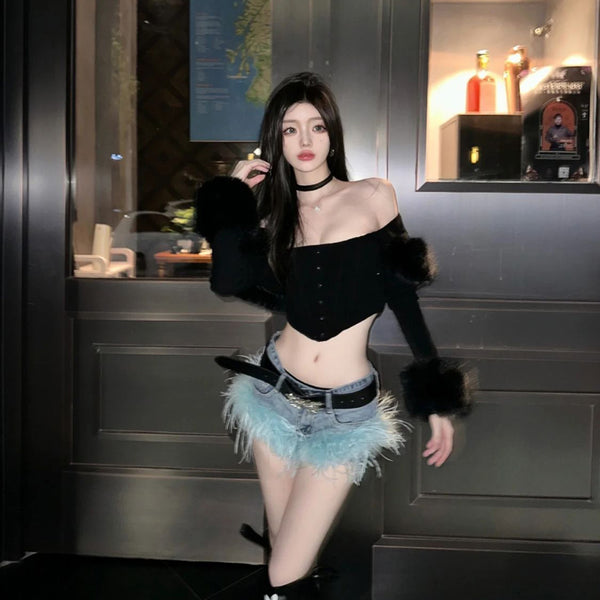 Denim hairy edge hot pants, denim shorts, hot and sexy shorts