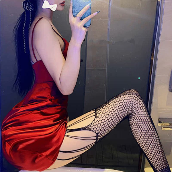 Niche design seductive sexy hollow high waist beautiful legs plastic black silk leopard print garters integrated pantyhose mesh socks women
