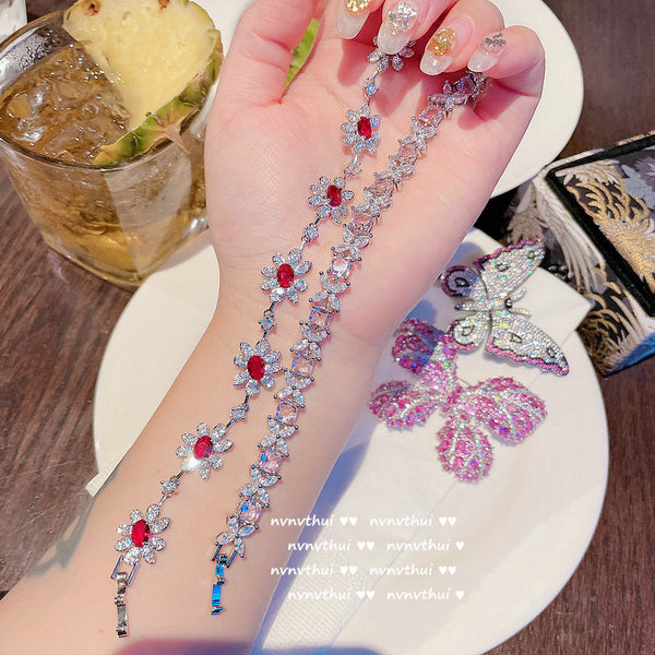 Flower Pink Sweetheart Flower Gem Bracelet Designer Plated 18K Gold Morgan Pink Waterdrop Bow Earrings
