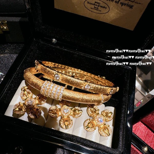 Italian Vintage Plain Ring Brushed Carving Nebula Gem Bracelet Vintage Chisel Carving Vajra Pestle Zircon Necklace
