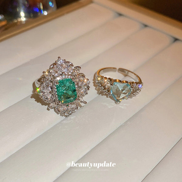 Heavy Industry Zircon Love Double layered Open Ring, Personalized, Light Luxury, Fashionable, Finger Ring, Elegant and High end Accessories