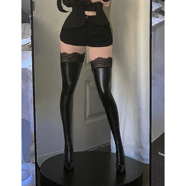 Hot girls sexy leather lace high tube socks pure lust coffee break soft girl seduction hot knee socks women's socks