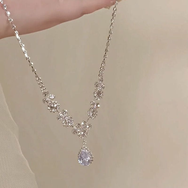 Bing Rhinestone Flash Collarbone Chain Opal Luxury Party Necklace