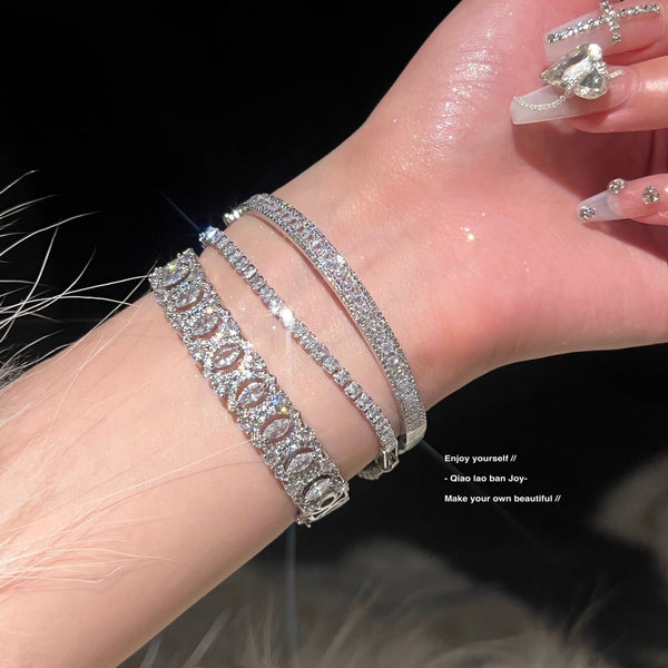 Full diamond bracelet silver flash gorgeous bracelet texture light luxury stacking suit simple and versatile