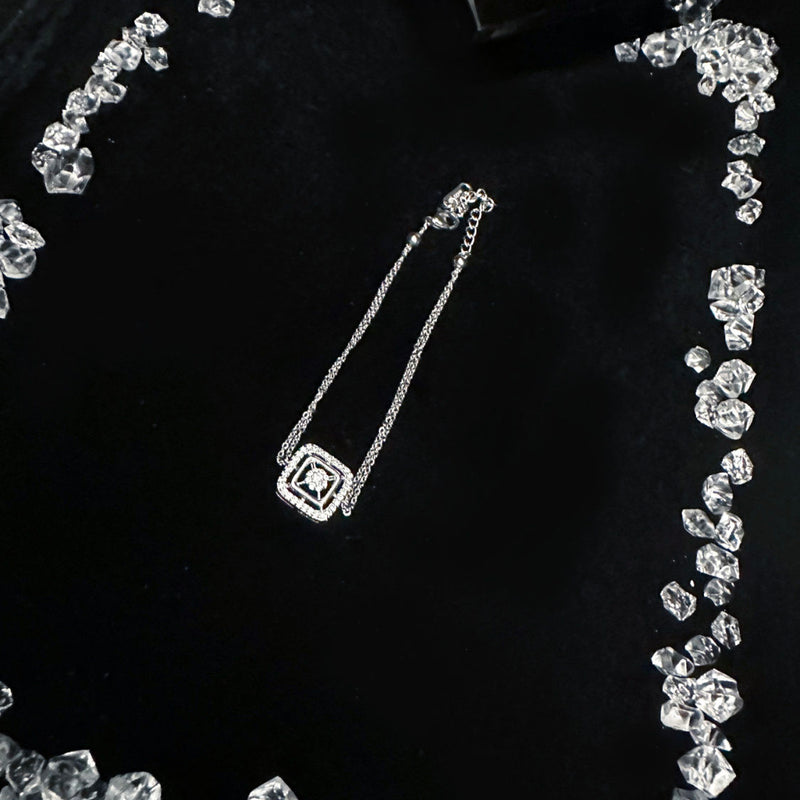 Couple Wrist Rhinestone Square Diamond Silver Extravagant Thousand Gold Style Fashion Bracelet
