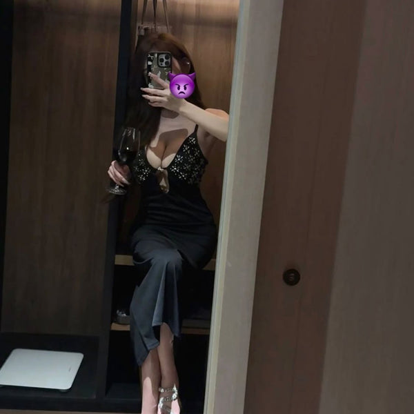 Pure Desire Style Sexy Hot Girl Dress Women Summer Black Low-Cut Slim Fit Slimming Backless Inner Layer Base Long Dress Women