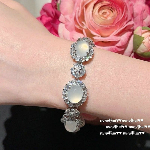 High value princess ice type white jade rhinestone bracelet temperament thousand gold style retro national style bracelet set