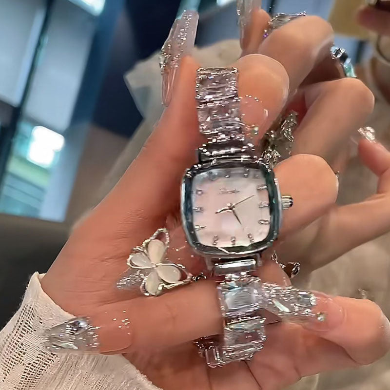 High-Quality Dopamine Trendy Fashion Rhinestone Chain Watch