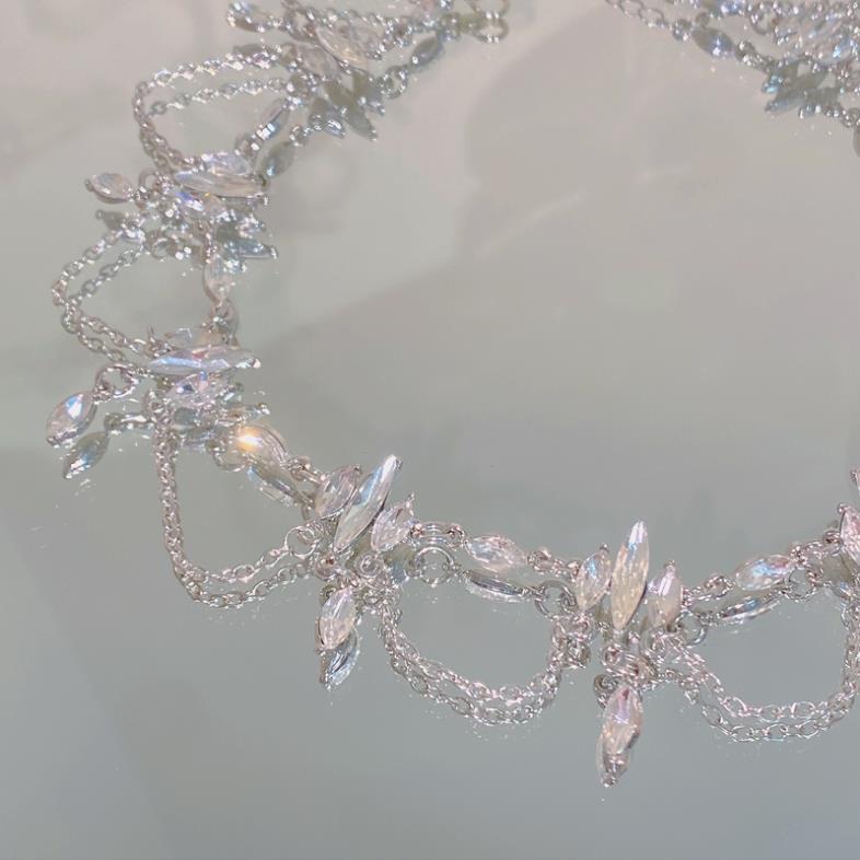 Qingshui Lingzi - Super Fairy Temperament Niche Full Diamond Tassel Design Sense Choker Necklace Party Dress Accessories for Women