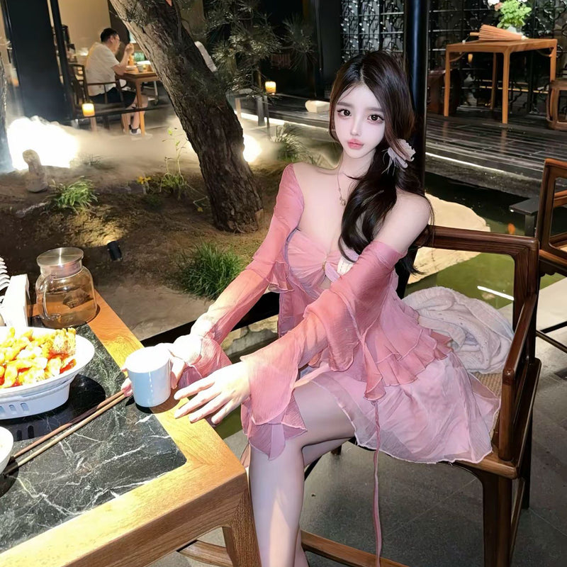 Pure Desire Style Sexy Hot Girl Strapless Flowing Tulle Mermaid Dress Women Summer New Slim Fit Birthday Long Dress Women