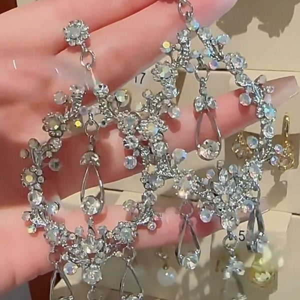 Hong Kong style flash diamond irregular fringed large earrings full diamond earrings