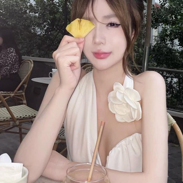 Pure Desire Style Sexy Hot Girl Halter Neck Strap Vest Slim Fit Slimming Inner Wear Outer Wear Short White Sleeveless Top