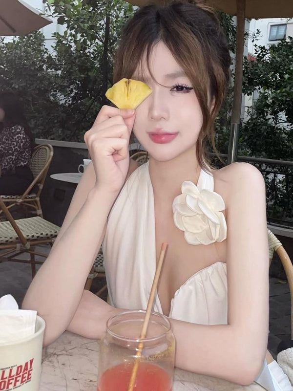 Pure Desire Style Sexy Hot Girl Halter Neck Strap Vest Slim Fit Slimming Inner Wear Outer Wear Short White Sleeveless Top