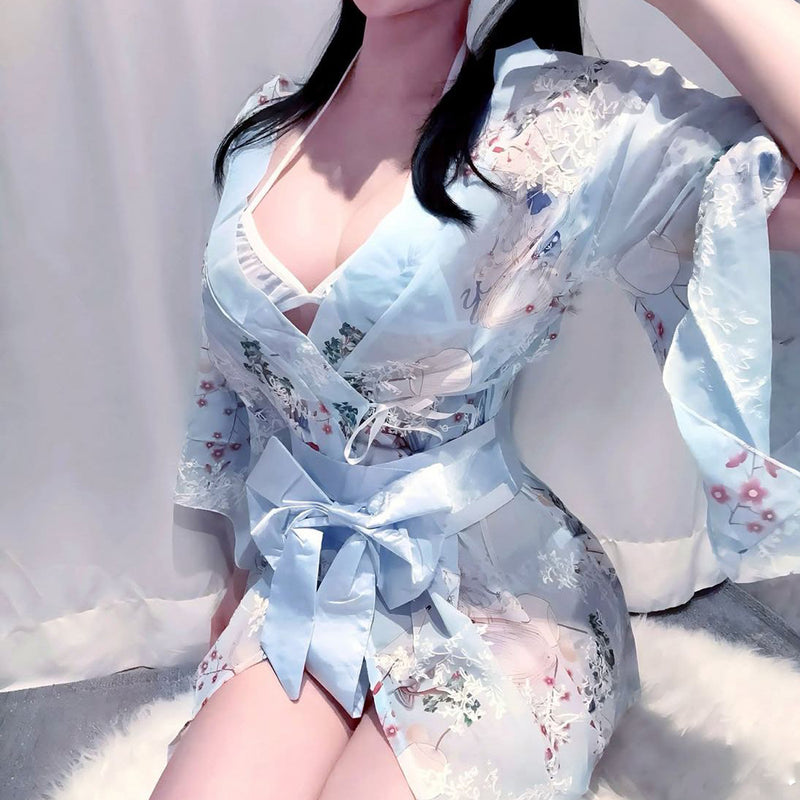 Pure Desire Style Sexy Hot Girl Hollow Floral Uniform Nightgown Set for Women