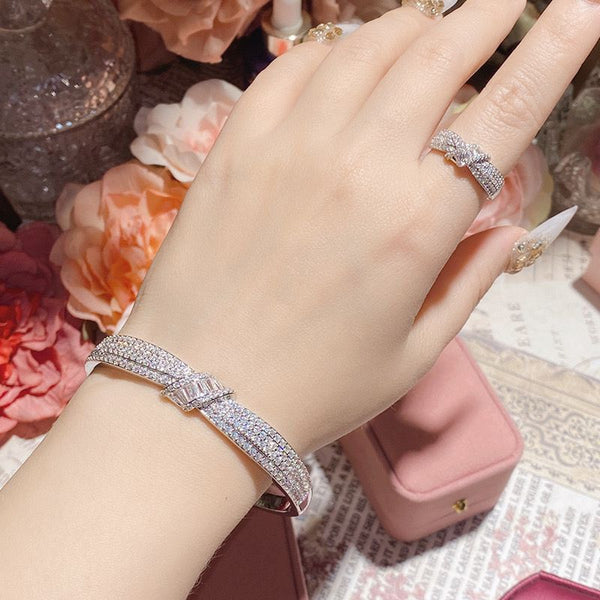 Full Diamond Sparkle Wedding Bracelet Bridal Bracelet Ring Set