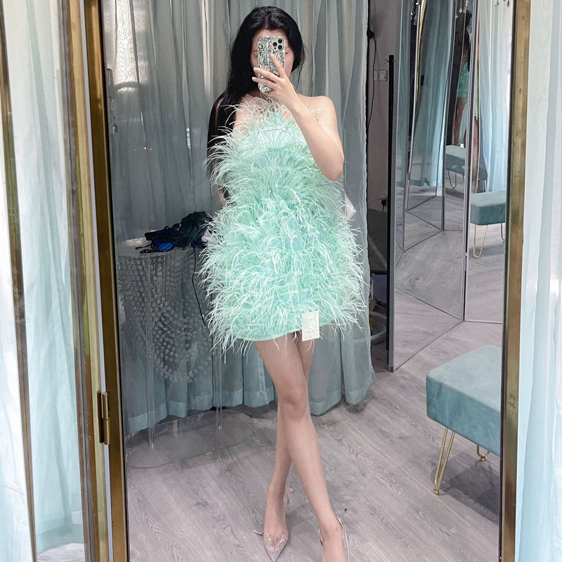 Sexy hot girl tassel hanging neck backless dress multi-layer short skirt dress for women