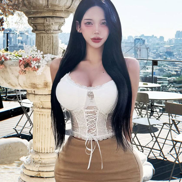 Pure Desire Style Sexy Hot Girl Lace Strap Vest Women Summer Beach Vacation Slimming Beach See-through Strap Vest