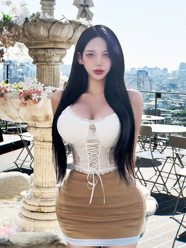 Pure Desire Style Sexy Hot Girl Lace Strap Vest Women Summer Beach Vacation Slimming Beach See-through Strap Vest