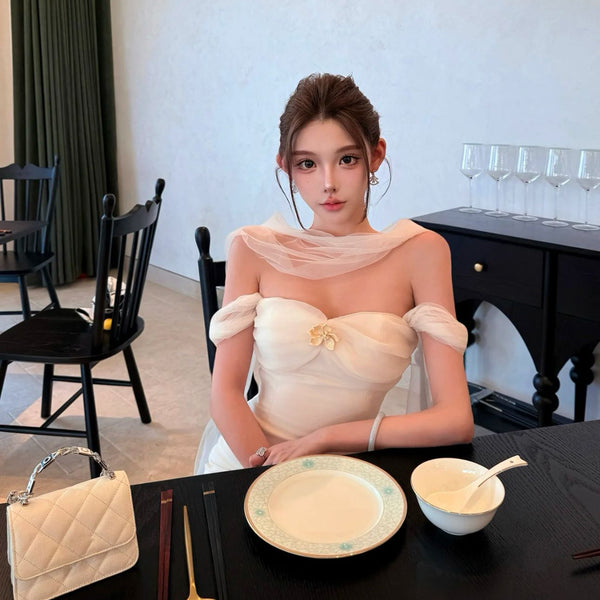 Pure Desire Style Sexy Hot Girl Dress Women New Slim Fit Slimming Backless Base Short Dress Tube Top Gown Ribbon Dress