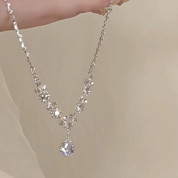 Bing Rhinestone Flash Collarbone Chain Opal Luxury Party Necklace