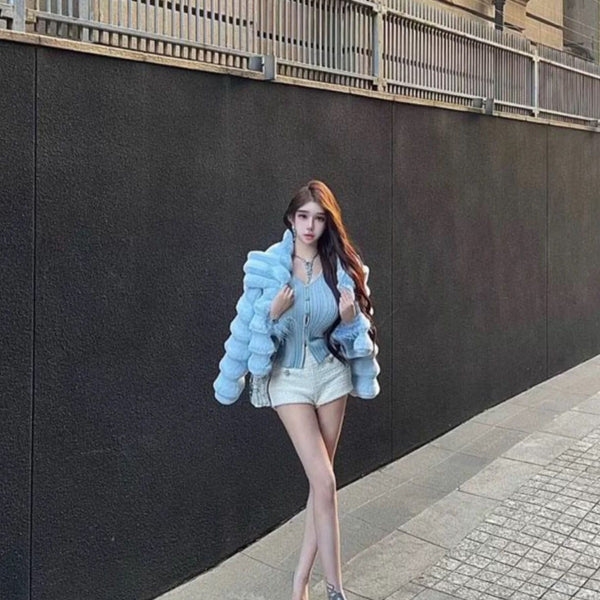 Sky blue fur coat