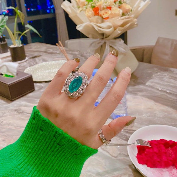 Caibao New Emerald Premium Design ins Hollow Ring Sweet Elegance Versatile Ring Opening