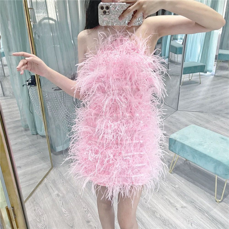 Sexy hot girl tassel hanging neck backless dress multi-layer short skirt dress for women