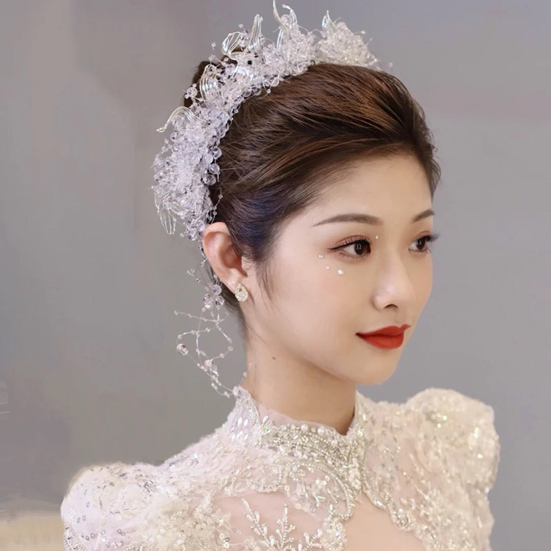 2024 New Forest Style Fairy Bride Hair Accessories Toast Dress Crown Crystal Transparent Side Clip Hairband Fairy Accessories