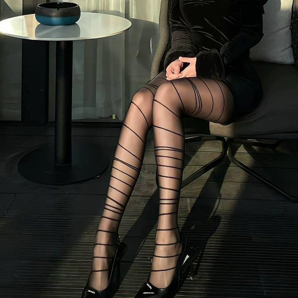 Printed Ultra-thin Pantyhose Anti-snag Spring Summer Base Pattern Tattoo Black Sexy Black Stockings