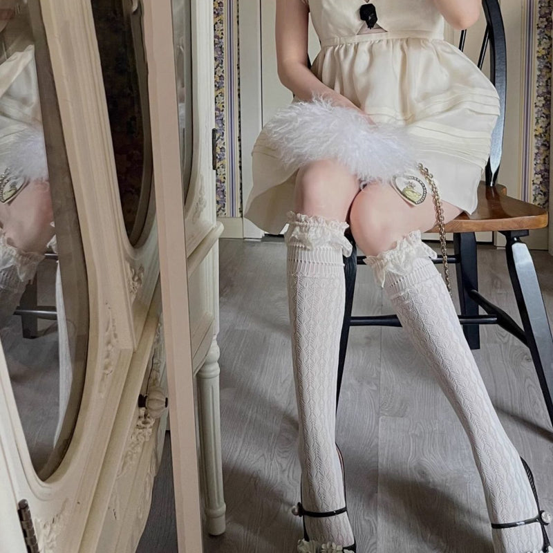 Summer Thin Lace Trim Sexy Long Tube Socks Floral Hollow Breathable Hot Girl Thigh High Versatile Over-the-Knee Slouch Socks
