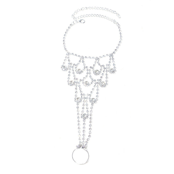 Luxury Sparkling Full Diamond Bracelet for Women High-end Sense Temperament Ring Bracelet Integrated Back Chain Connected Finger Ring Jewelry