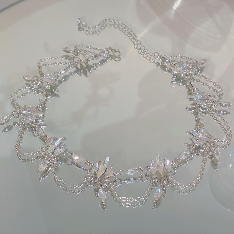 Qingshui Lingzi - Super Fairy Temperament Niche Full Diamond Tassel Design Sense Choker Necklace Party Dress Accessories for Women