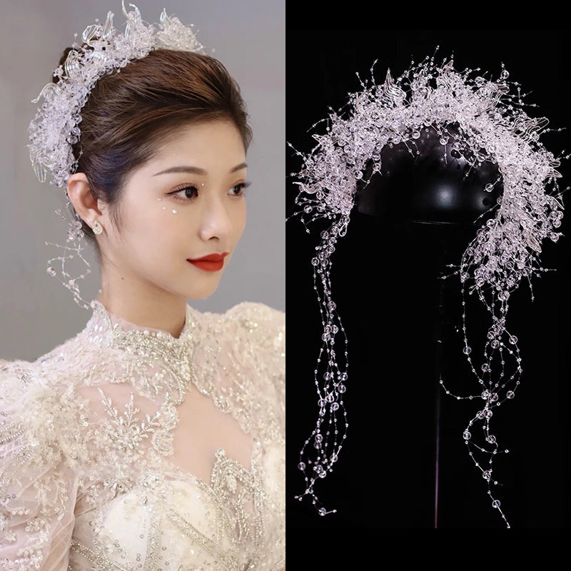 2024 New Forest Style Fairy Bride Hair Accessories Toast Dress Crown Crystal Transparent Side Clip Hairband Fairy Accessories