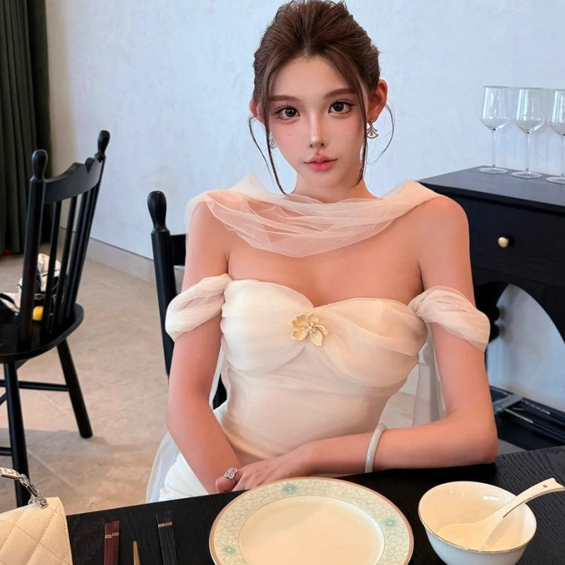 Pure Desire Style Sexy Hot Girl Dress Women New Slim Fit Slimming Backless Base Short Dress Tube Top Gown Ribbon Dress