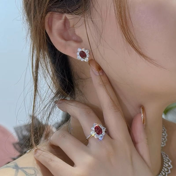 Super flash white circumference diamond 2 carat simulation ruby ring women's light luxury high-end pigeon blood ruby ring