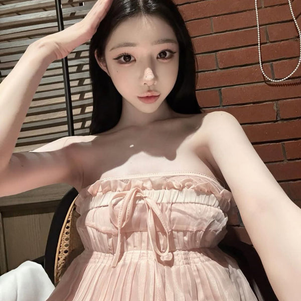 Pure Desire Style Sexy Hot Girl Pink Strap Dress for Women Summer Beach Vacation Slimming Beach Bodycon Short Dress