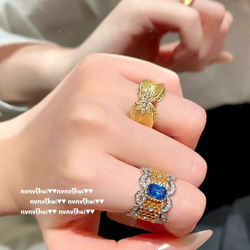 New stall, national style, wealth, domineering rhinestone ring, index finger ring, noble celebrity daughter, flower, Haoshi ring