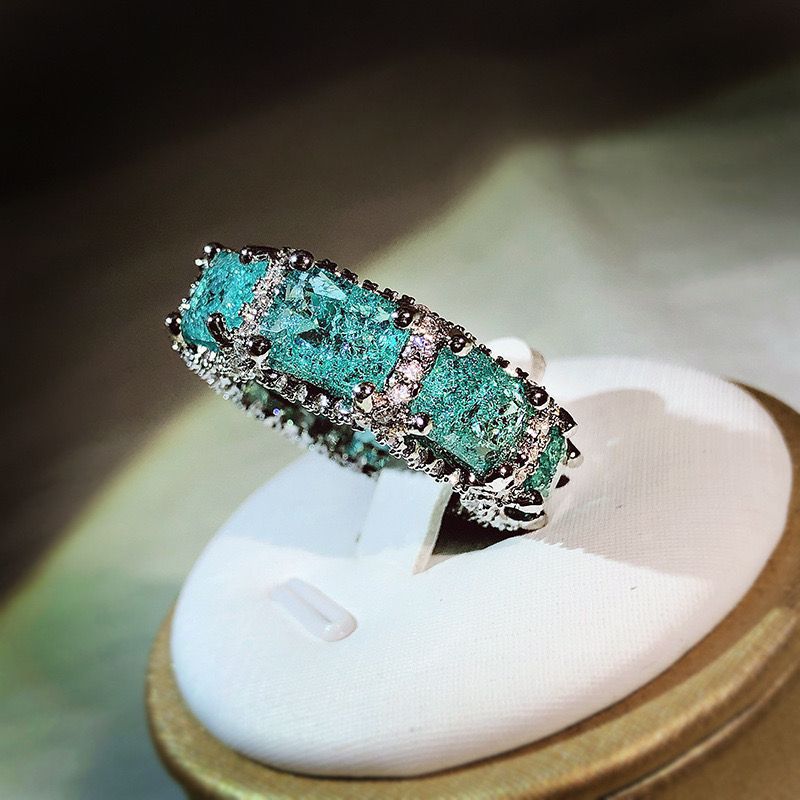 Celebrity temperament haute couture new heavy industry inlaid aquamarine topa ring high-grade zircon luxury full diamond ring