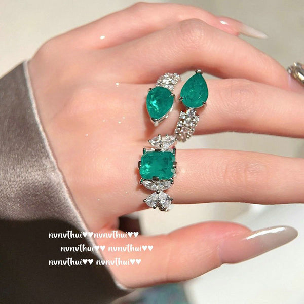 Ring ins premium design emerald French gold style retro national style temperament Haoshi ring