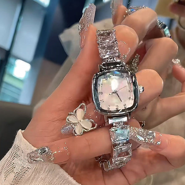 High-Quality Dopamine Trendy Fashion Rhinestone Chain Watch