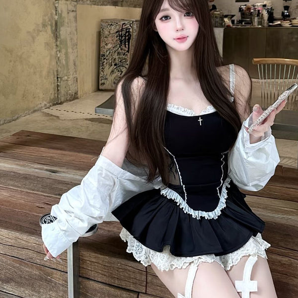 Pure Desire Style Sexy Hot Girl Lace Patchwork Camisole Women Summer Home Black Hollow Red Backless Camisole