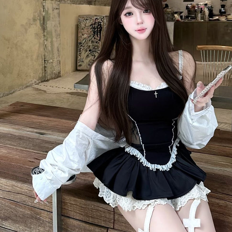 Pure Desire Style Sexy Hot Girl Lace Patchwork Camisole Women Summer Home Black Hollow Red Backless Camisole