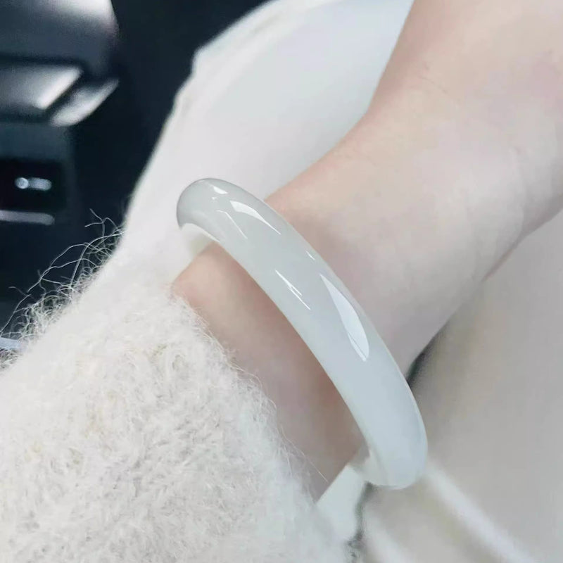 10mm New Chinese Style Ice Transparent White Agate White Moonlight Bracelet Imitation Agate Bracelet Lychee Frozen Round Bracelet Trendy Women