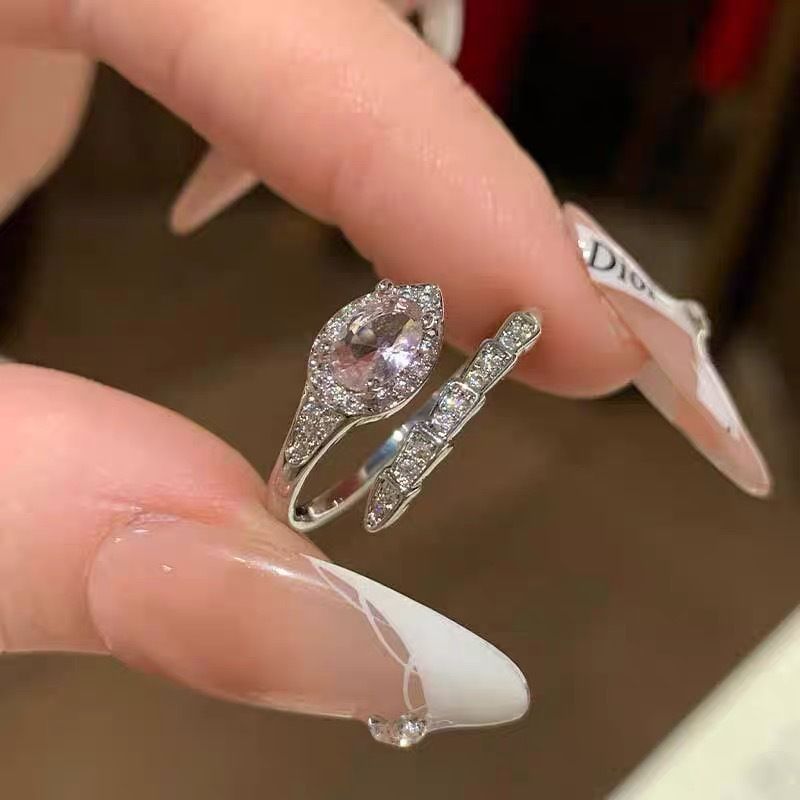 Explosive flash snake full diamond ring natal year snake ring high sense light luxury temperament ring index finger ring female open ring