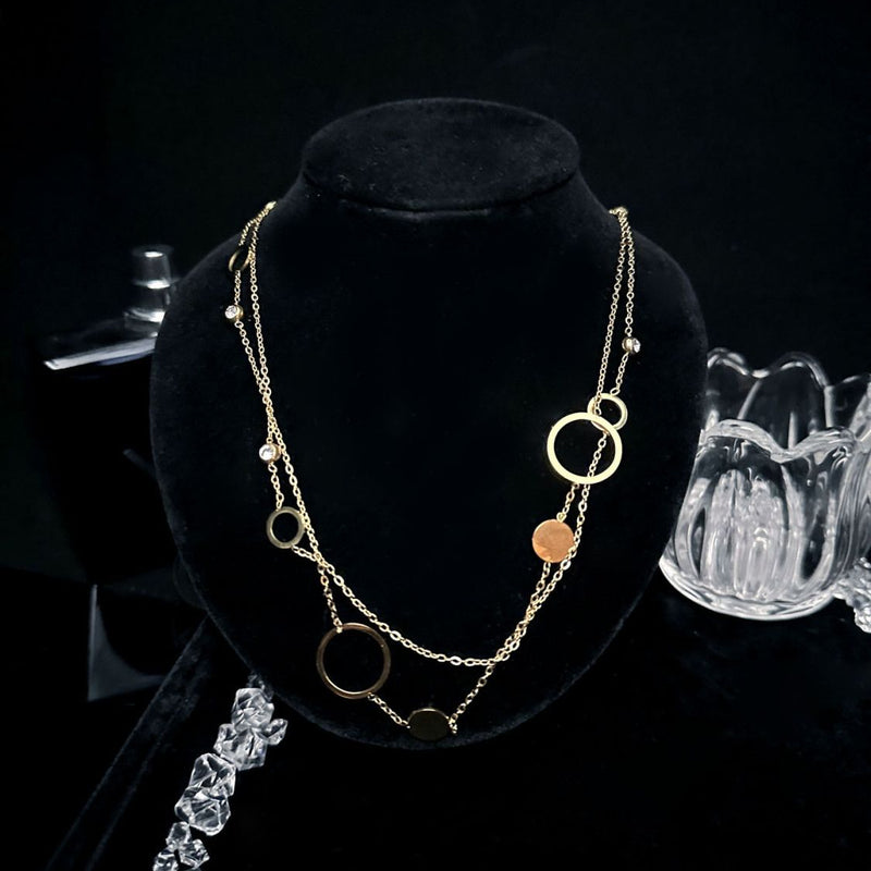 Unisex Sexy Double Necklace Ring Gold Necklace Sweater Chain