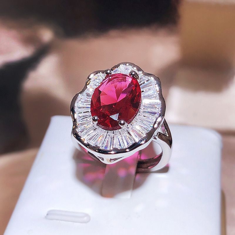 Romantic Sexy Temperament Exaggerated Ring Red Full Diamond Flower Haoshi Personalized Index Finger Ring Rhinestone Gift Ring